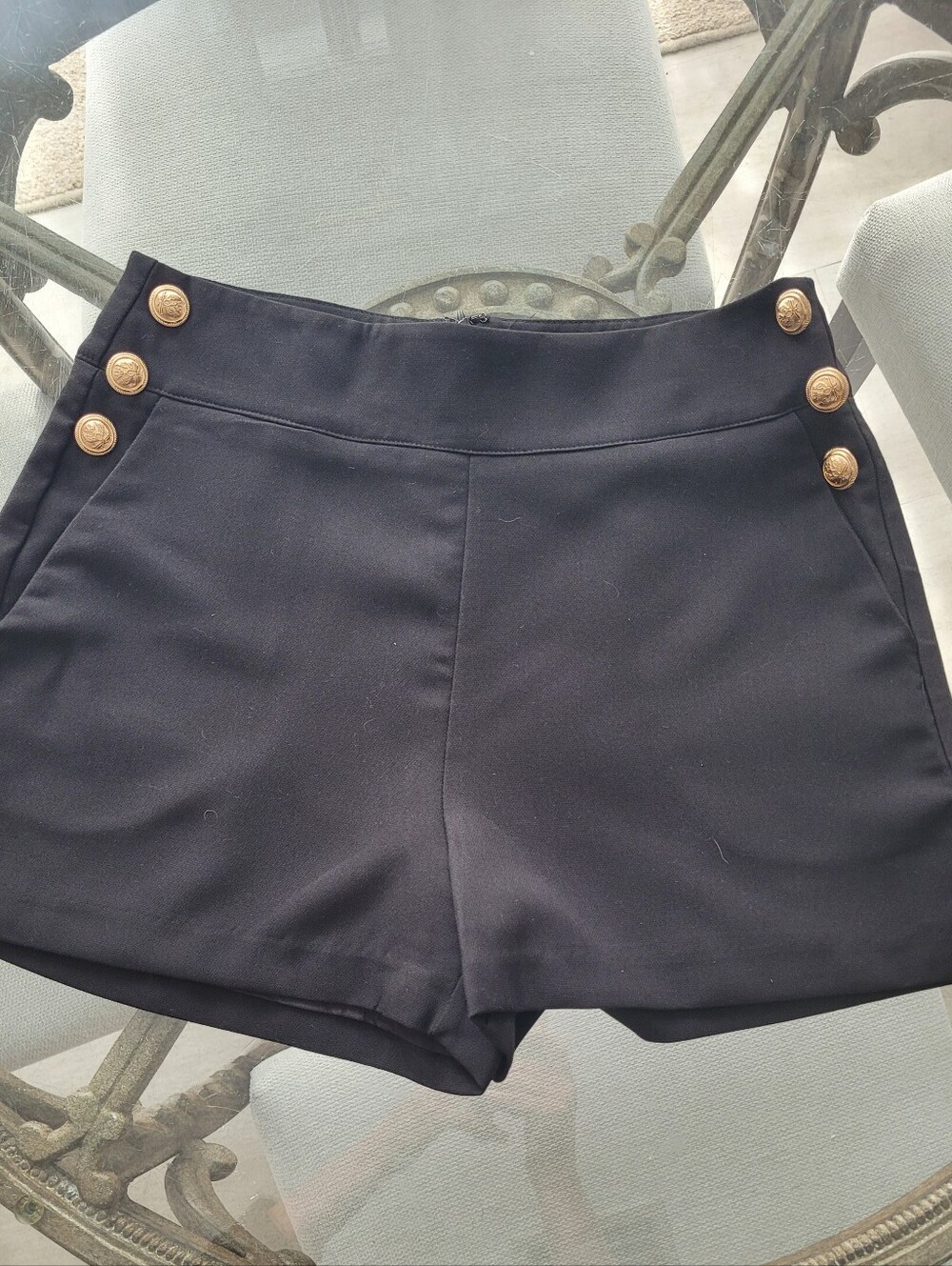 Do + Be Black Women's Sailor Shorts with Gold Button Detail Large